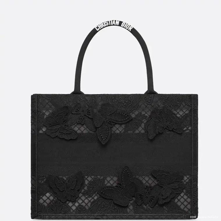 Cheap Dior Black Tote Book Motif Butterfly Canvas D-Lace 0415 Luxury